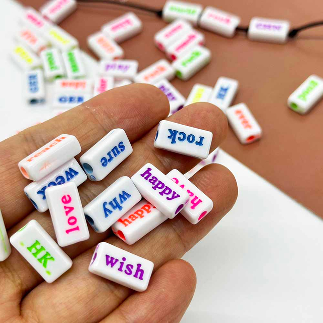 Fiasrel 50/100/500pcs Mixed Rectangular Letter Loose Beads Straight Hole Acrylic Word Beads for Necklaces Jewellery Making Crafts