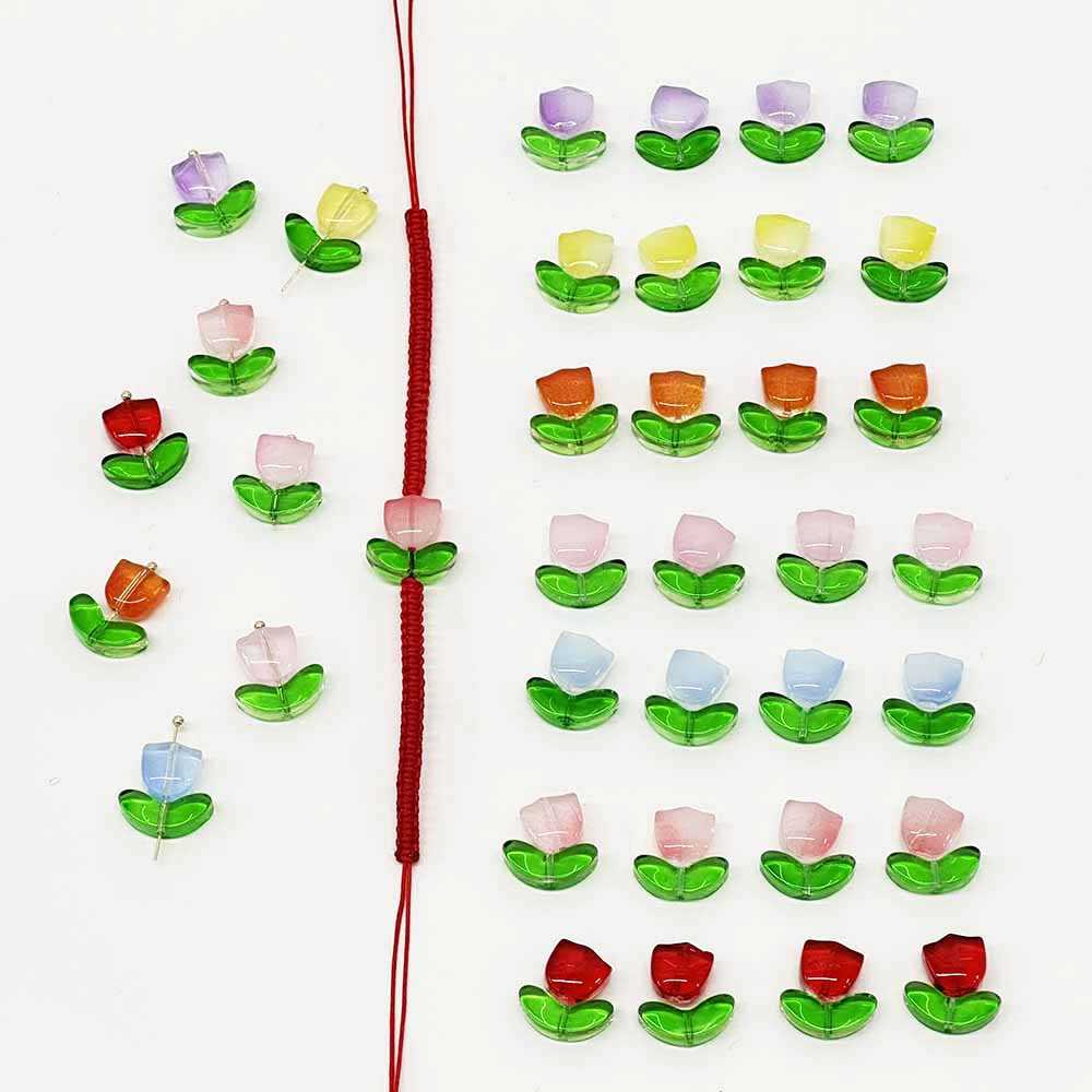 Fiasrel 20/50/100 Pairs Jelly Style Gradient Glass Tulip Flower Beads for DIY Jewelry Making Handcrafted Necklace Earring Accessories