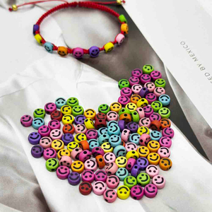 Fiasrel 100/200/300pcs 4*7mm Smiley Face Acrylic Beads Mixed Color Smile-Pattern Spacer Loose Acrylic Beads for Bracelets Necklace Earring Charms Jewelry Craft Handmade Making Supplies