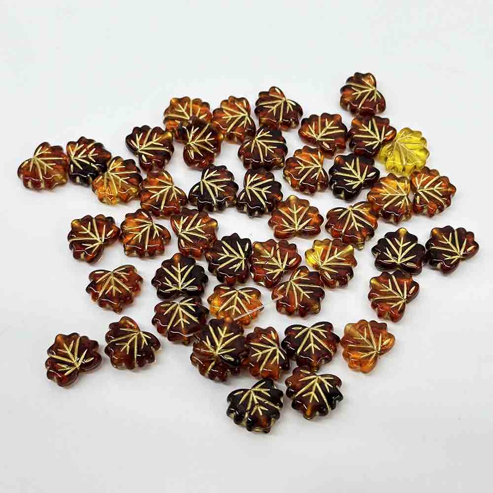 Fiasrel 30/50/100pcs 3D Acrylic Gold Plated Tree Leaf Beaded Charms Vintage Amber Sketch Golden Leaves Acrylic Beads for DIY Jewelry Making Necklace And Bracelet Accessories