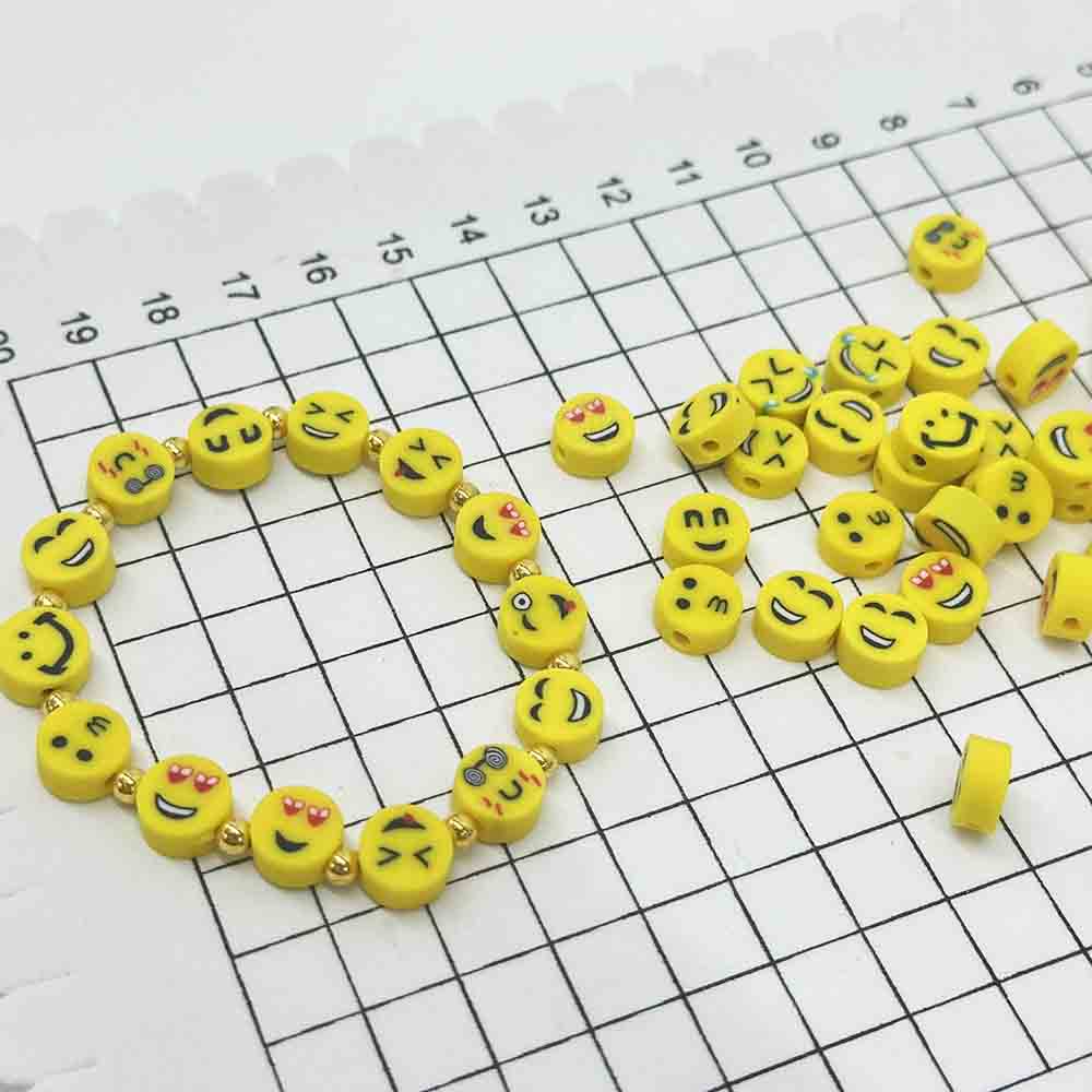 Fiasrel 50/100pcs 9mm Assorted Emoticon Charms Mixed Smile Face Polymer Clay Beads for Bracelet Necklace Macrame Crafts Christmas Decor Jewelry Making Supplies