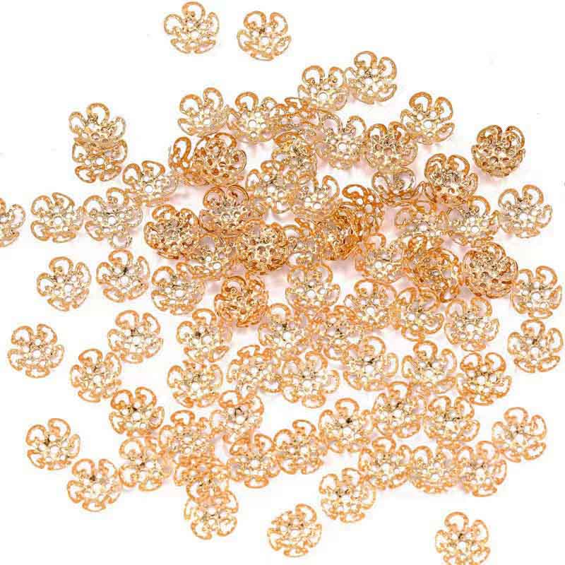 Fiasrel 200pcs/pack 8/10mm Golden Petal Bead Cap Bulk Tail Spacer Charm Beads for DIY Jewelry Making Bracelet Necklace Handmade Craft Supplies
