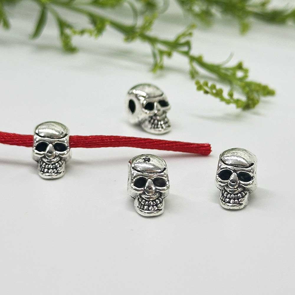 Fiasrel 10/20/50pcs Zinc Alloy Vintage Halloween Silvery Skull Beads for DIY Jewelry Making Bracelet Necklace Supplies