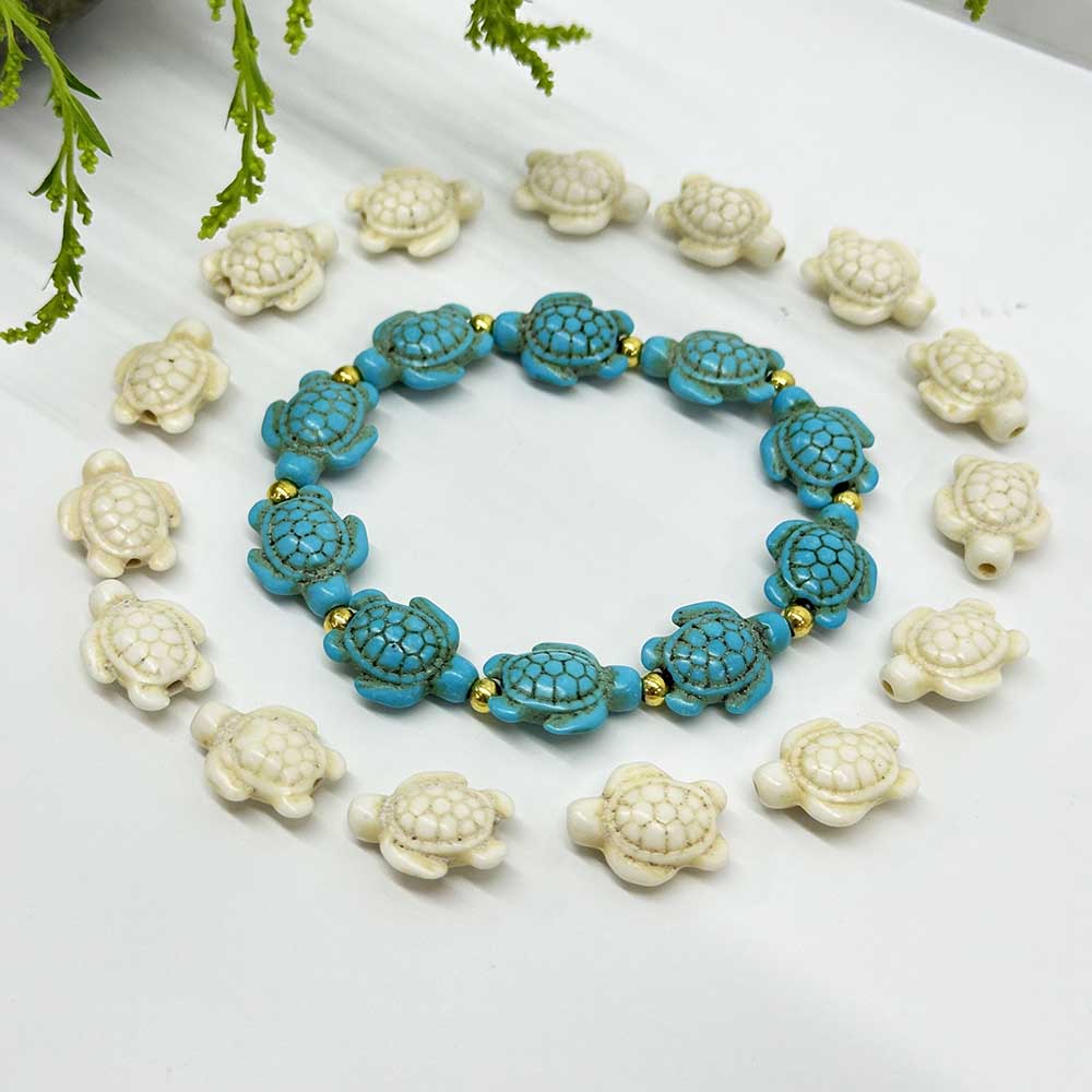 Fiasrel 1 Box 100pcs Artificial Turquoise Turtles Starfish Shape Beads for Making Bracelets Necklaces Earrings Keychains Pendants Accessories