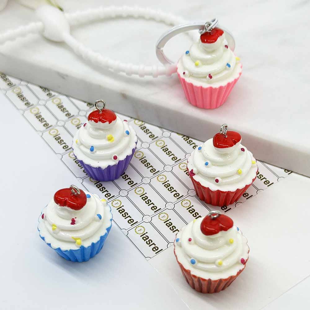 Fiasrel 10pcs 25*32mm Resin Simulation Dessert Jewelry Sweet Cake Cupcake Pendant Charms for DIY Handmade Jewelry Making Keychains Supplies