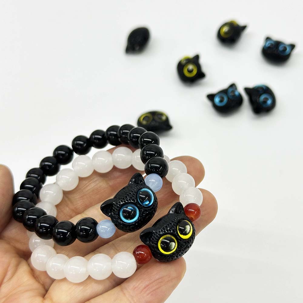 Fiasrel 10pcs Cute Kitten Beads Resin Cute Cat Pattern Beads for DIY Jewelry Making DIY Bracelet Necklace Accessories