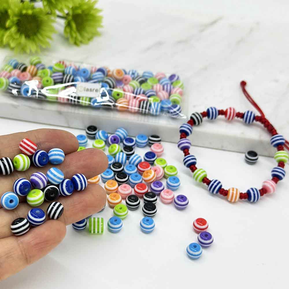 Fiasrel 50pcs 6/8/10mm Rainbow Striped Round Resin Beads for DIY Jewelry Making Crafts Decorative Ornaments Bracelet Necklace Beaded Accessories