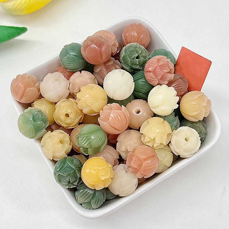 Fiasrel Natural Multicolor Bodhi Seed Bracelet - Carved 'Money Flower' & Lotus Loose Beads for 