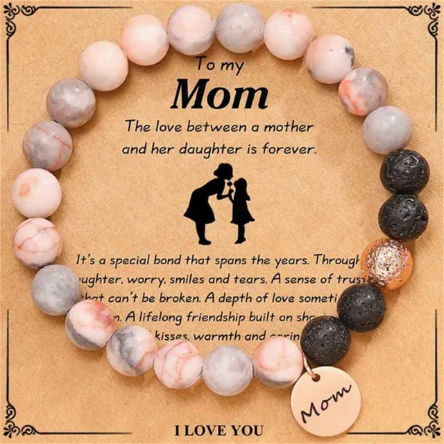 Fiasrel Mama Birthday Mother's Day Gifts Heart Pendant Bracelets Diffuser Natural Stone Beaded Bracelet