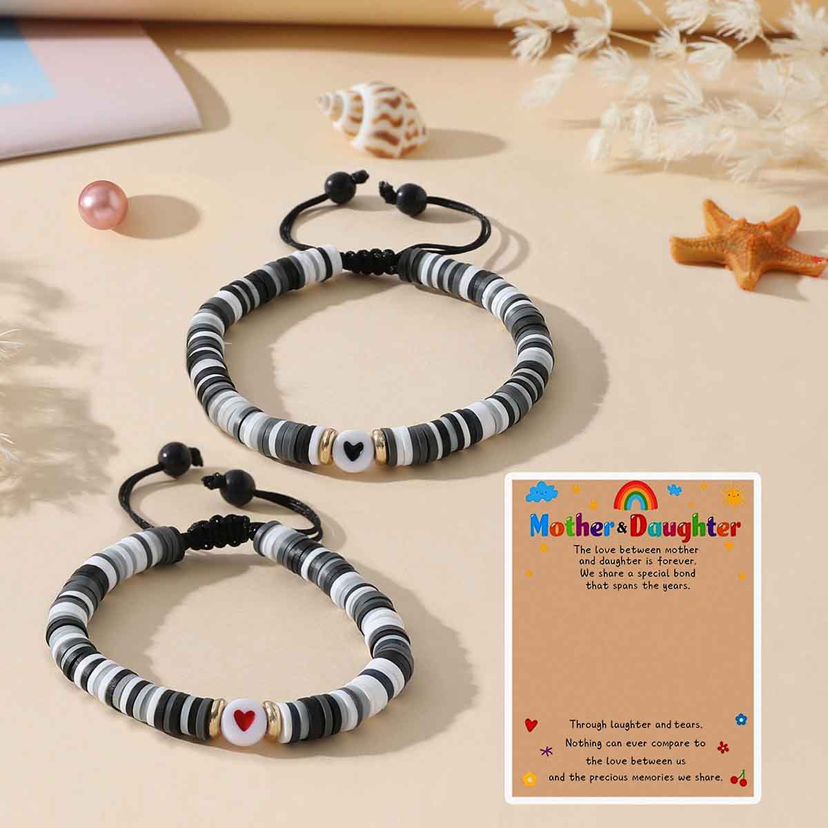 Fiasrel Mother's Day Bracelet Fashion Beaded Heart Bead Mother Daughter Parent Child Woven Bracelet