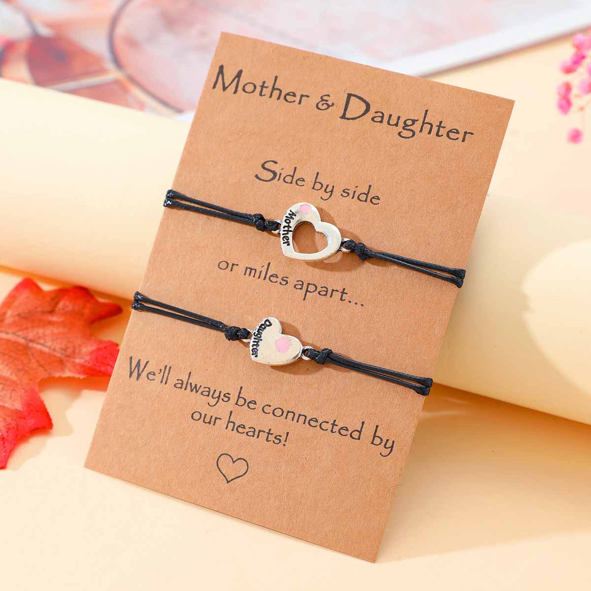 Fiasrel Creative Bracelets Gift for Mother Day Heart Pendant Hand Wove Bracelets