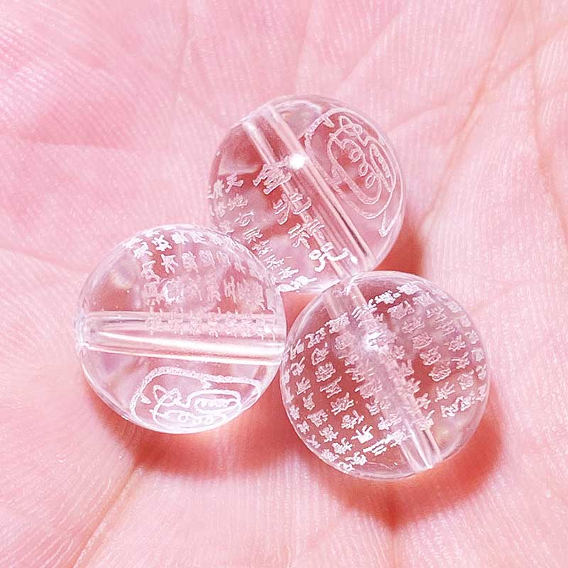 Fiasrel White Crystal Taoist Prayer Beads - 8 Sacred Mantras Engraved - DIY Bracelet Making Kit with Golden Light Charm Beads
