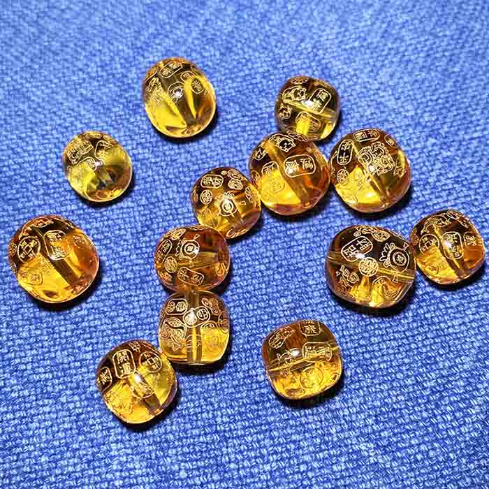 Fiasrel 2025 Blessing Beads - Citrine Barrel Beads with Pixiu Totem & Auspicious Inscriptions Peace & Joy Jewelry Components