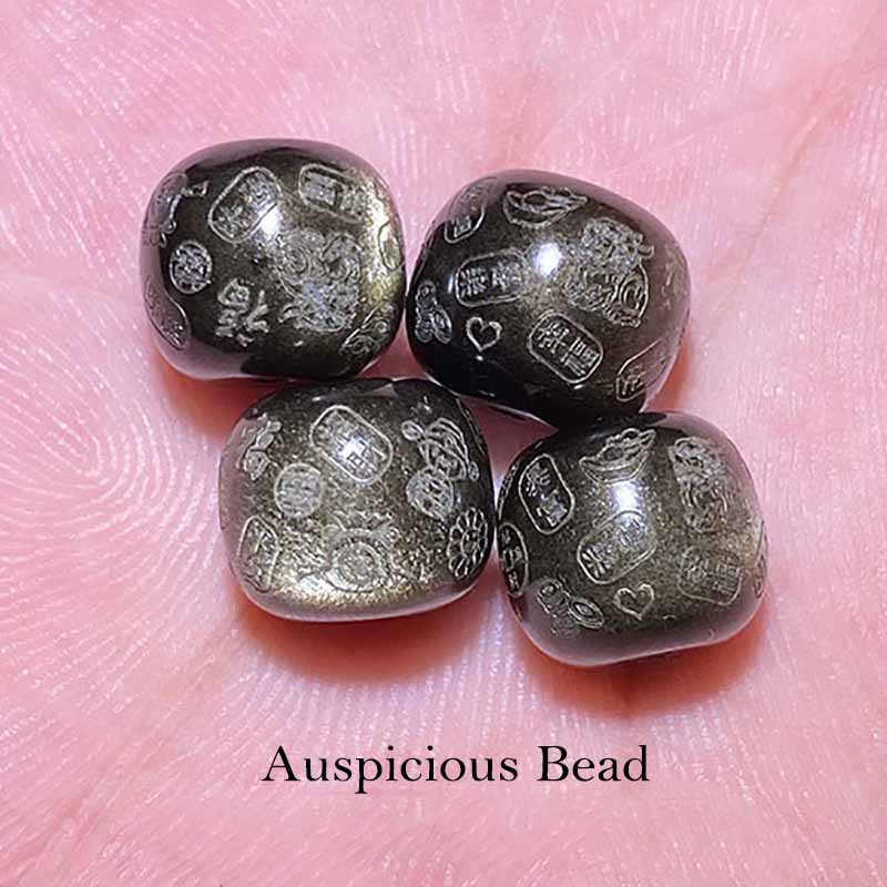 Fiasrel Golden Obsidian Auspicious Beads - Pixiu Totem Barrel Beads with Blessing Inscriptions Safe & Happy Jewelry Components