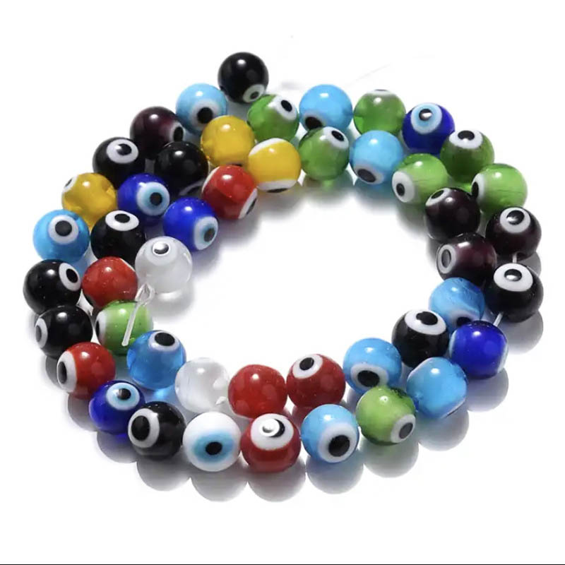 Fiasrel 1bundle 4/6/8/10mm Evil Eye Round Glass Beads Mixed Color Turkish Beads DIY Glass Bead for Bracelet Necklace