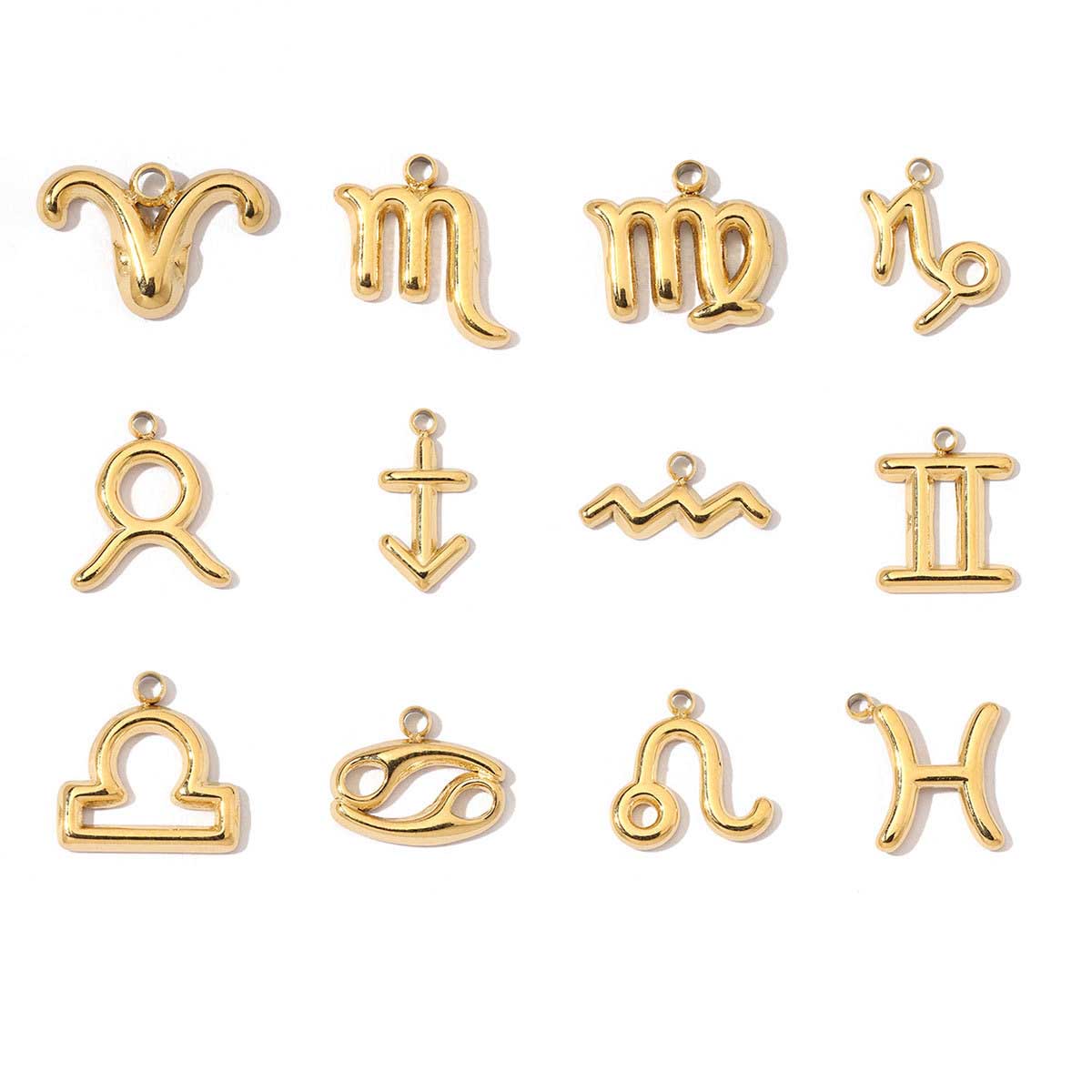 fiasrel 1bundle French Vintage 12 Zodiac 18K Gold-Plated Titanium Steel Pendants - Stainless Steel DIY Earring & Jewelry