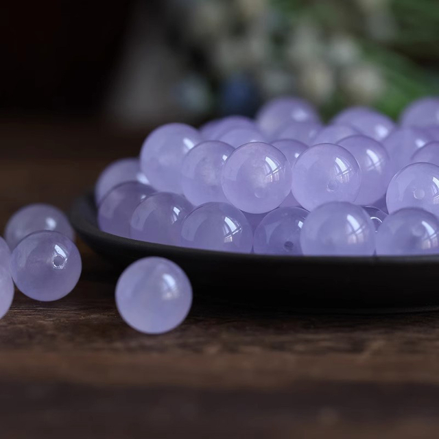 fiasrel 1bundle Icy Lavender Jadeite Loose Beads - Pale Purple Chalcedony Round Beads for Jewelry Making