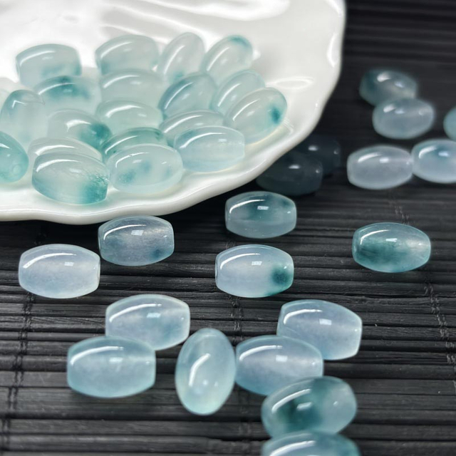 fiasrel 1bundle Floating Flower Jade Rice Beads Ice Blue Gemstone Spacer Beads for DIY Jewelry Making