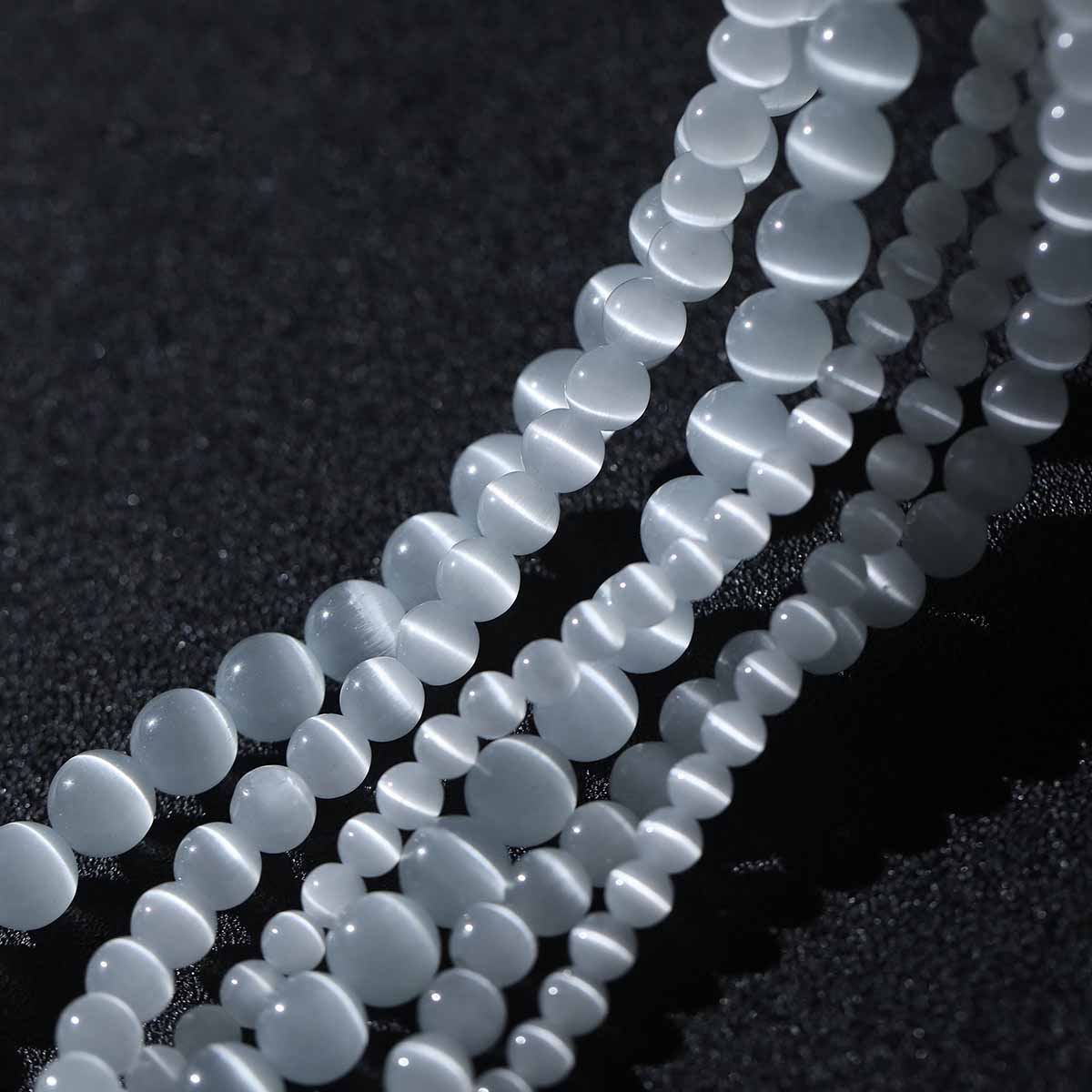Fiasrel White Moonlight Glass Cat's Eye Stone Round Beads DIY Beading Supplies for Bracelets Necklaces & Jewelry Making