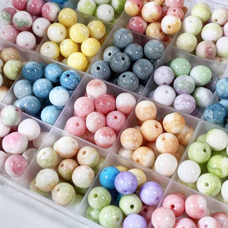 Fiasrel 1bundle 10mm Porcelain & Glass Dragon-Pattern Round Beads DIY Craft Supplies for Bracelets Necklaces & Jewelry Making