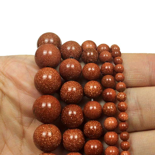 fiasrel 1bundle 4-12mm Goldstone Loose Round Beads Wholesale - Natural Gemstone with Gold Flakes DIY Handmade Beading Supplies Beads