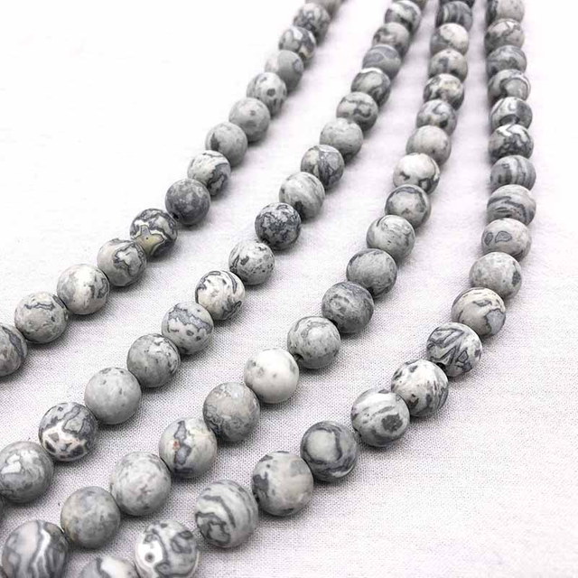 fiasrel 1bundle4-12mm Raw Matte Striped Map Stone Loose Beads DIY Handmade Round Beaded Bracelet Accessories & Earrings