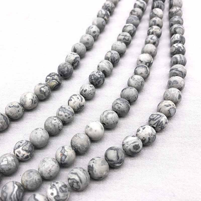 fiasrel 1bundle4-12mm Raw Matte Striped Map Stone Loose Beads DIY Handmade Round Beaded Bracelet Accessories & Earrings