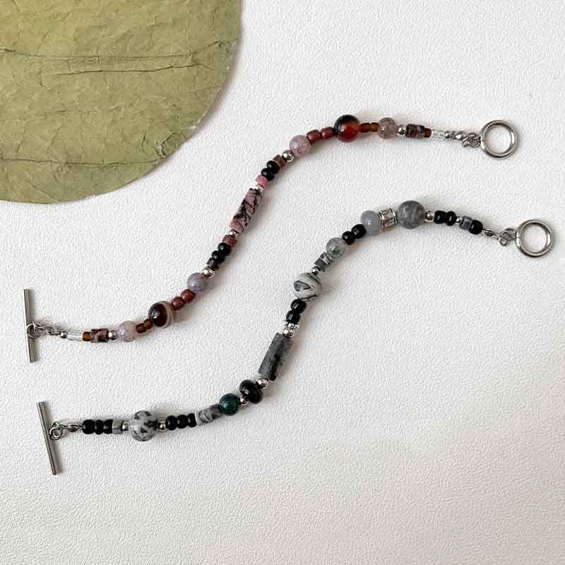 fiasrel 1bundle Rectangular Natural Stone Loose Beads Indian Agate, Spotted Red Stripe & Shoushan Stone for DIY Beadwork