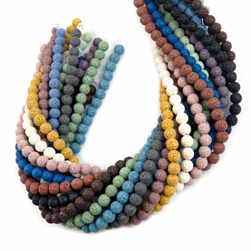 fiasrel 1bundle Colorful Natural Volcanic Stone Loose Beads – Round DIY Lava Rock Gemstones for Bracelet Making