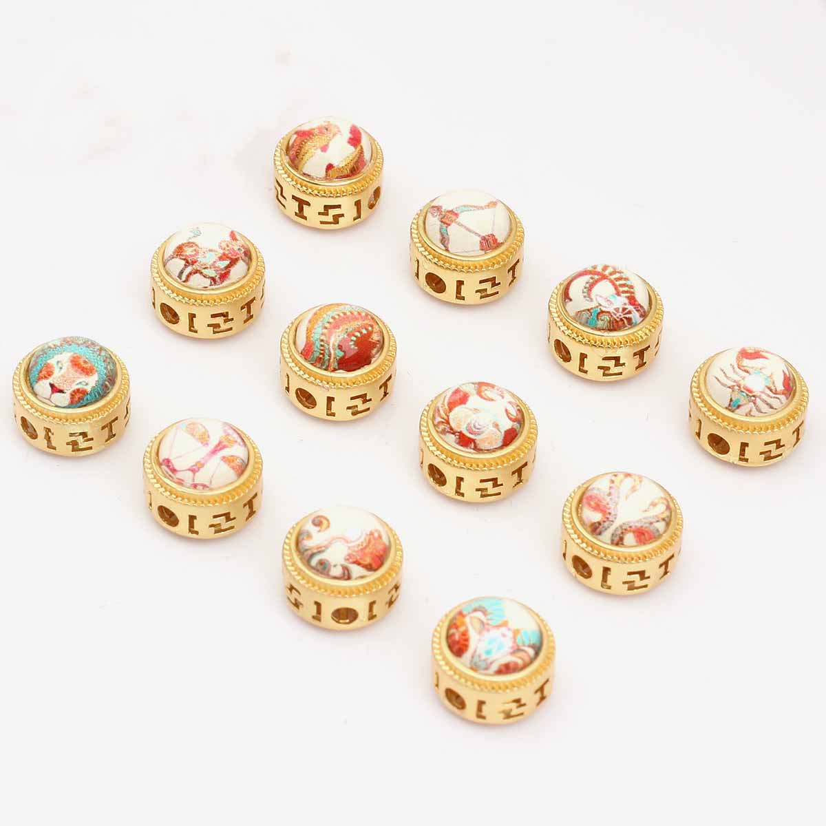 fiasrel 1bundle Antique Gold-Plated Zodiac Spacer Beads DIY Bracelet/Necklace Charms Sand Gold Alloy