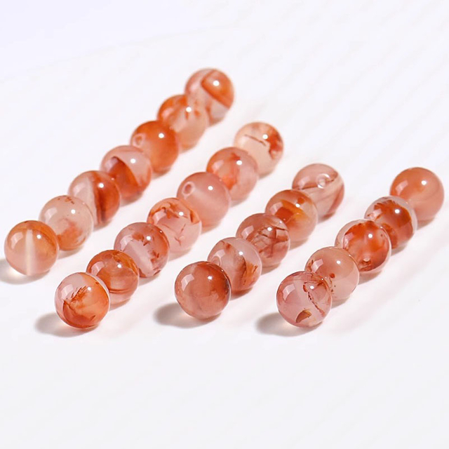 fiasrel 1bundle Ice-Floating-Flower Nanhong Agate Loose Beads & Spacers – DIY Round Beaded Bracelet