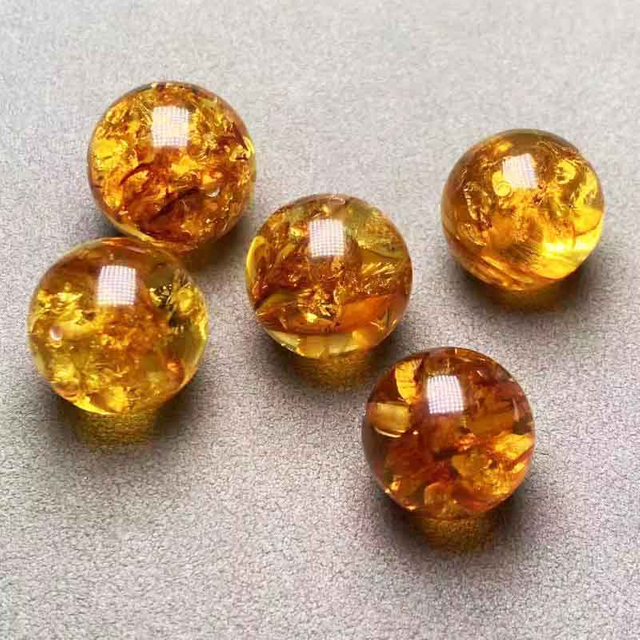 fiasrel 1bundle Amber Sun-Spangled Amber Single Piece Round Bead
