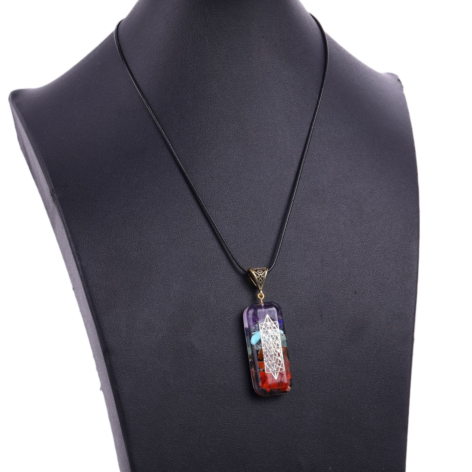 fiasrel Cross-Border Bestselling Natural Rainbow Crystal Chip Pendant - Hexagonal Prism Moon Rectangular Bar Wrap Necklace Jewelry