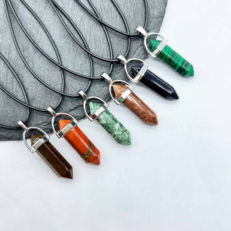 fiasrel Natural Stone Crystal Agate Hexagonal Bullet Pendant Necklace Charm - Amazon Best Seller