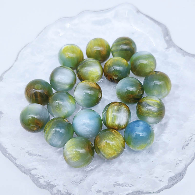 fiasrel 1bundle New 12mm Vintage Oil-Painting Style Cat’s Eye Resin Beads – DIY Round Beads for Bracelets & Phone Charm Accessories