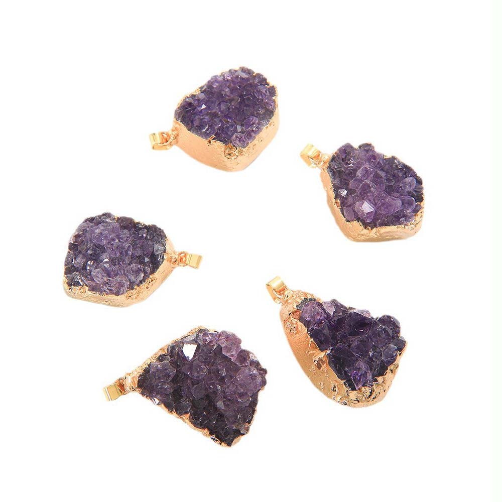 fiasrel Natural Uruguayan Amethyst Pendant Necklace - Choker with Gift Box