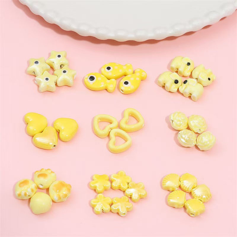 fiasrel 1bundle Yellow Ceramic Loose Beads – Whimsical Hand-Painted Cartoon Beads for DIY Bracelet, Necklace & Phone Charm Crafting