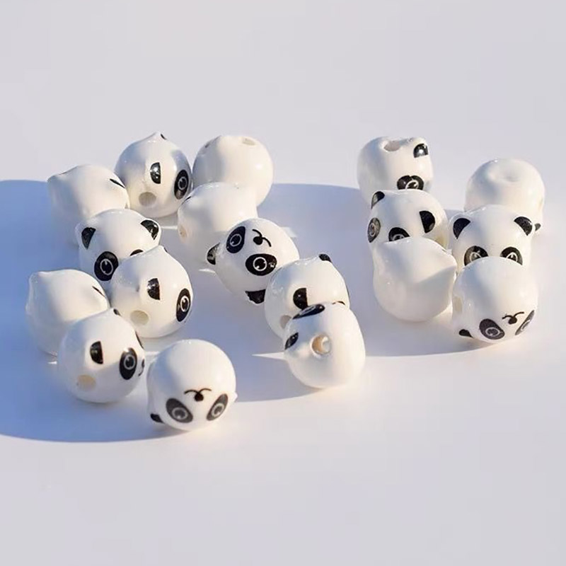 fiasrel 1bundle Hand-Painted Panda Ceramic Bead Collection Artistic Loose Beads for Creative Jewelry Weaving & DIY Accessory Design