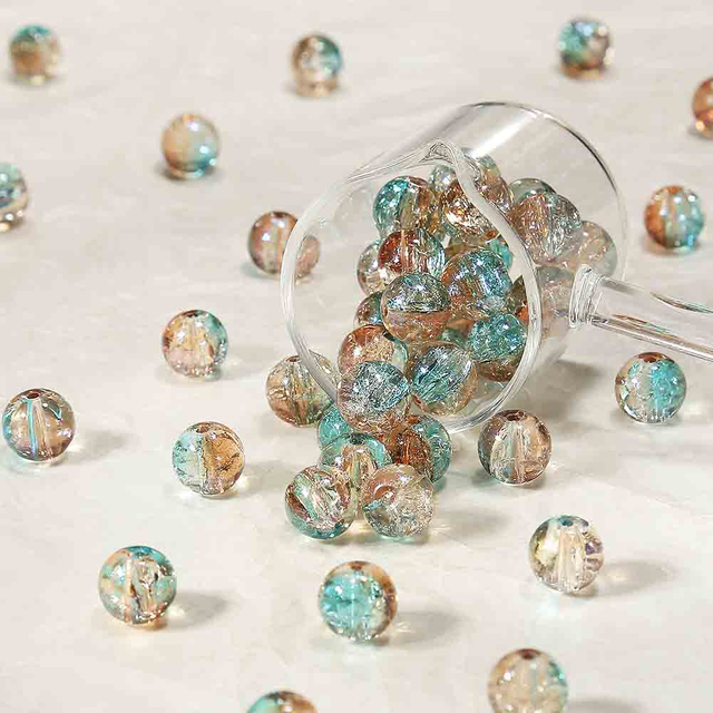 fiasrel 1bundle 10mm Icy Crackle Glass Beads with Bloom Patterns - DIY Bracelet Making Supplies 