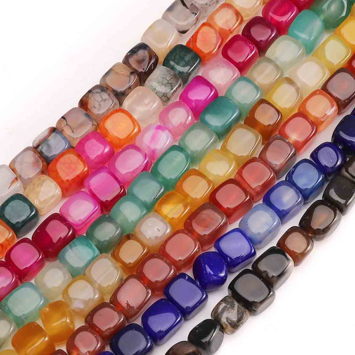 Fiasrel 10Pcs/Bag 8mm Natural Stone Agate Onyx Square Sugar Cube Beads DIY Jewelry Making