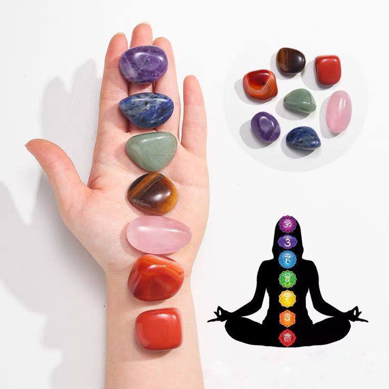 fiasrel 1bundle Natural Rainbow Crystal Collection - Seven Chakra Tumbled Stones with Large Granule Rose Quartz Tiger’s Eye & Amethyst