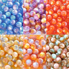 fiasrel 1bundle Iridescent Resin Straight-Hole Glossy Round Beads – DIY Loose Beads for Necklace Bracelet & Phone Charm Crafting
