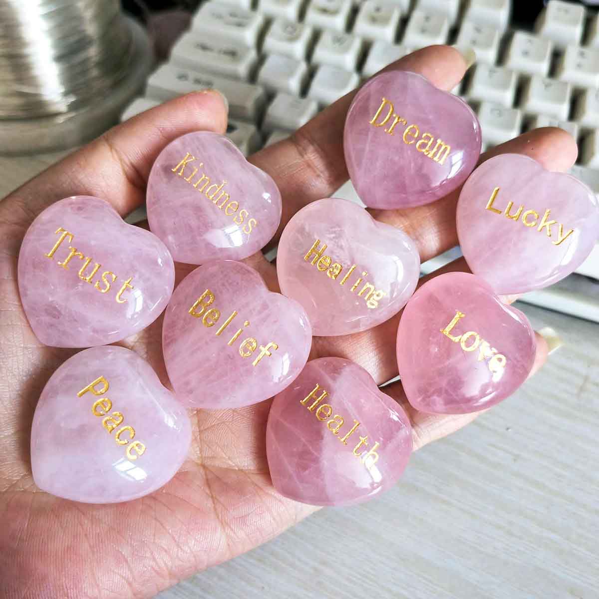 fiasrel 1bundle Natural Rose Quartz 30mm Raw Stone – Engraved Heart Wish Stone Pocket-Sized Stress Relief DIY Jewelry