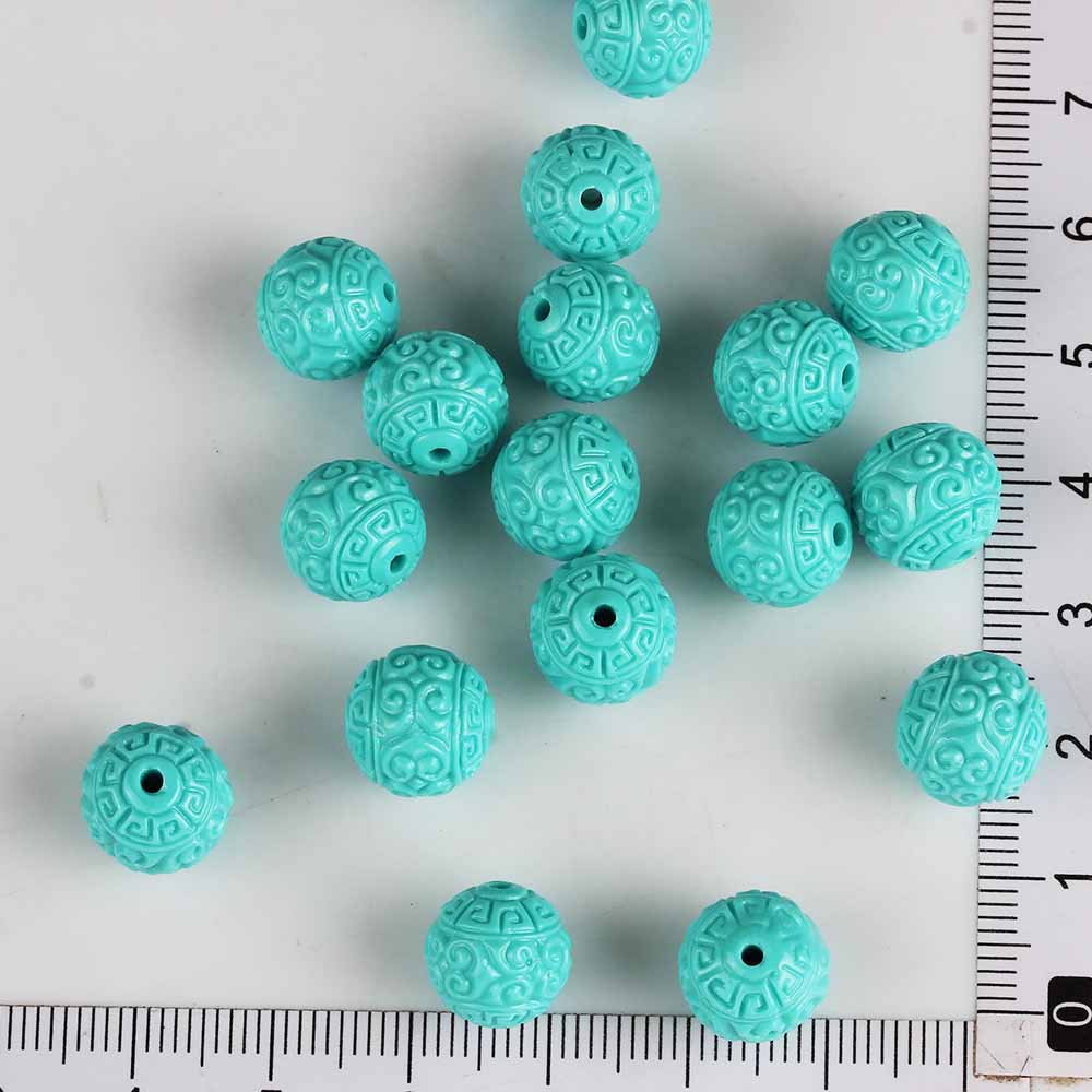 fiasrel 1bundle Turquoise-Pattern Carved Beads - Imitation Turquoise Pumpkin & Dragon Motif Round Loose Beads