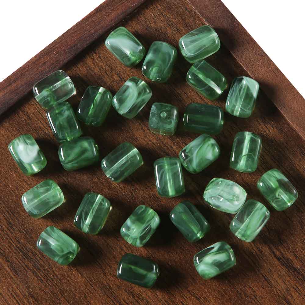 fiasrel 1bundle Korean-Style Square Grain Beads Marbleized Vintage Jade Resin Beads for DIY Jewelry Making