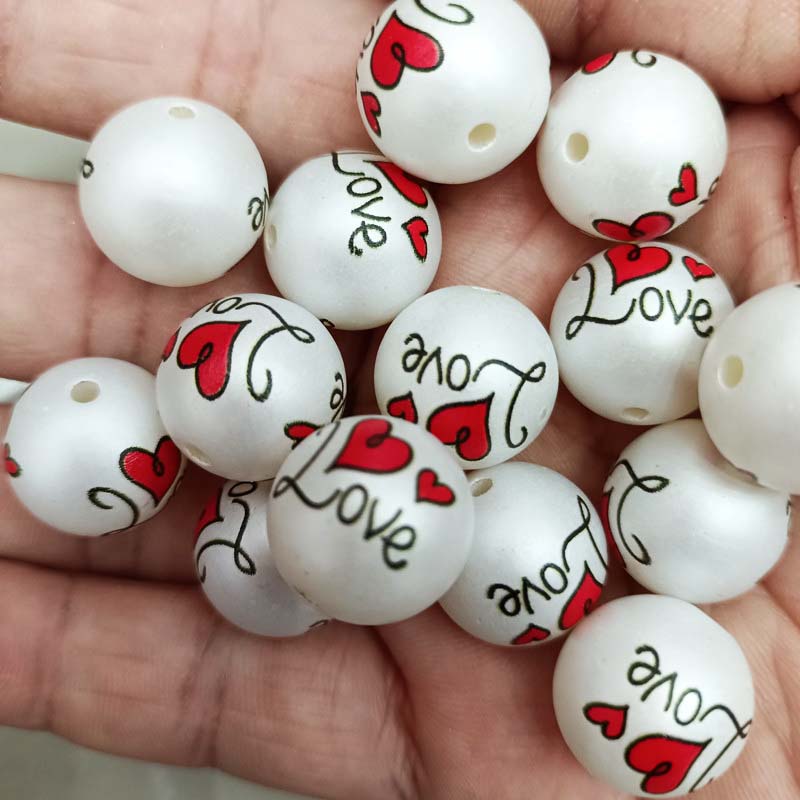 fiasrel 1bundle 16mm Matte Printed LOVE Heart Beads – Stylish Round Beads for DIY Jewelry