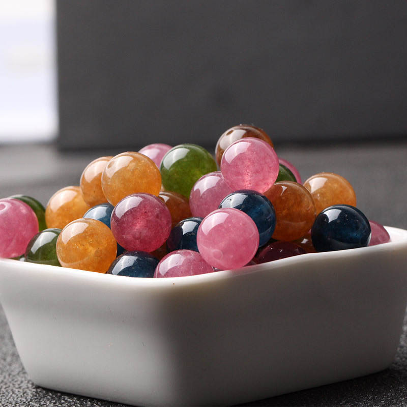 fiasrel DIY Tourmaline-Colored Chalcedony Beads for Handmade Bracelets & Necklaces
