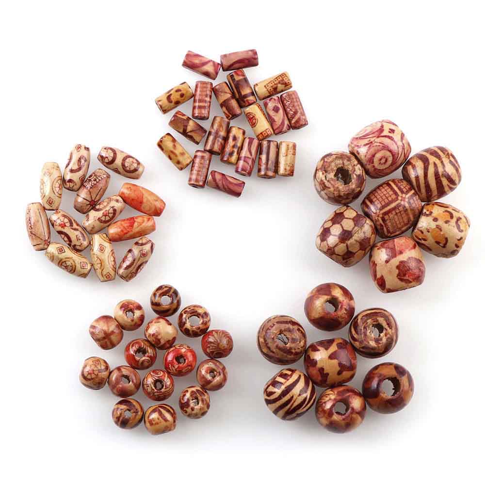 Fiasrel Mixed-style patterned wood beads