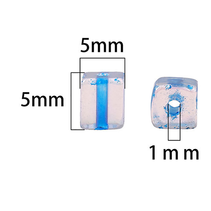 Fiasrel 5mm Iridescent Dyed-Core Glass Square Sugar Beads