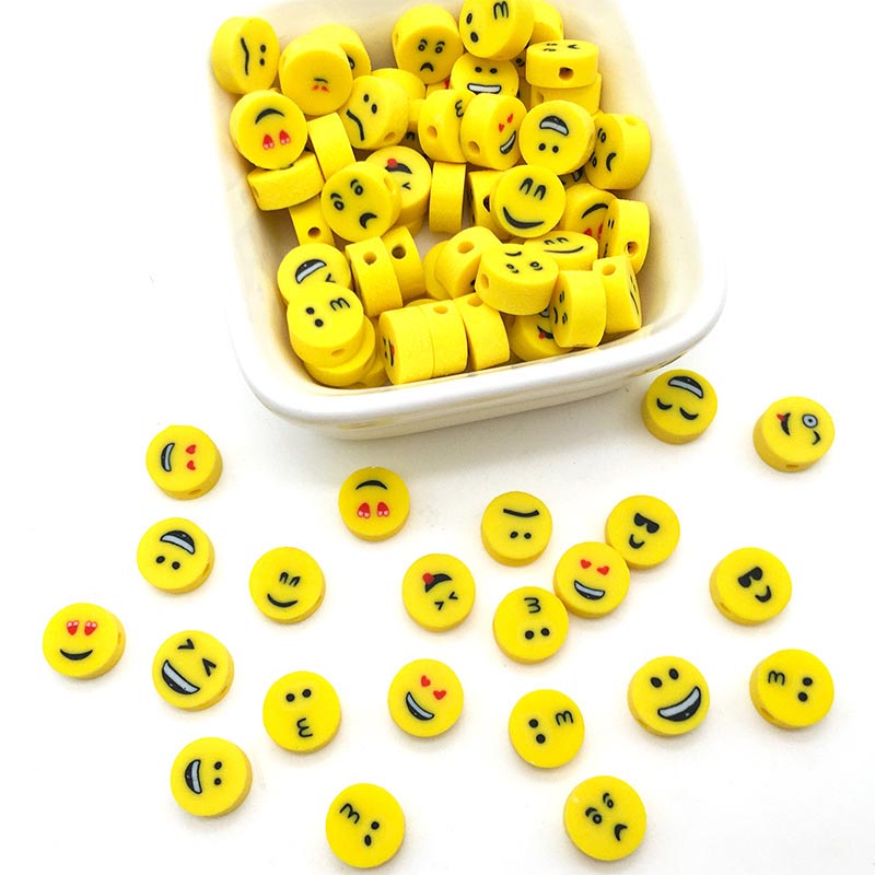 Fiasrel 100pcs Mixed-color smiley face soft clay spacer beads